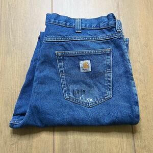 Vintage Carhartt Jeans Mens 36x34 Blue Denim Utility Work Pants Relax Distress